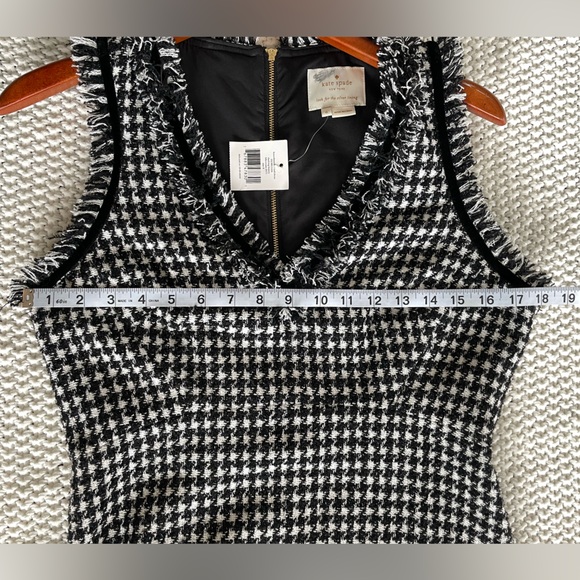 Kate Spade NWT Houndstooth Sheath Dress Sleeveless Fringe Trim Chic Tweed - Picture 5 of 9
